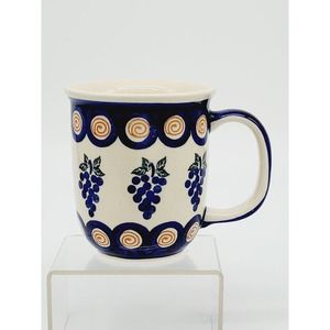 Traditional Polish Pottery Mug w/ Grape Design, Boleslawca Wiza Handmade Poland